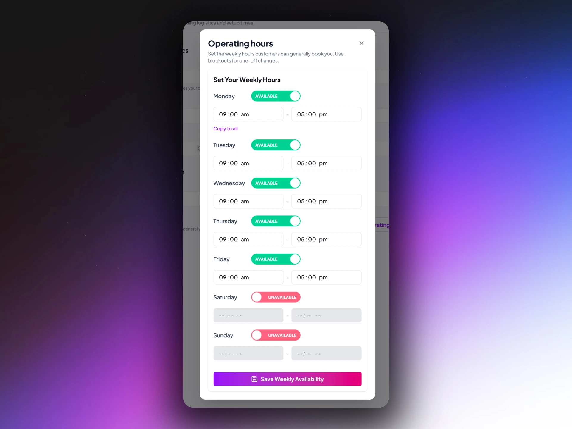Image of the availbility selector