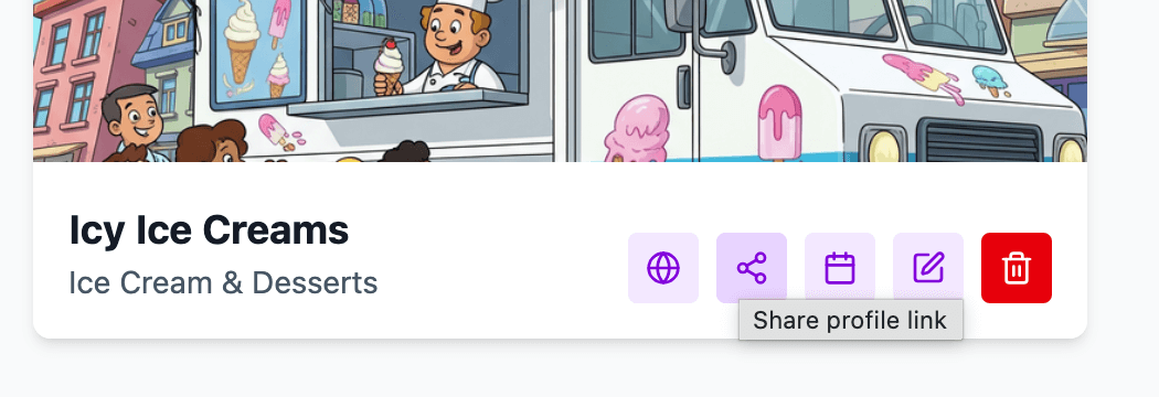 Share Link button on Business Editing page