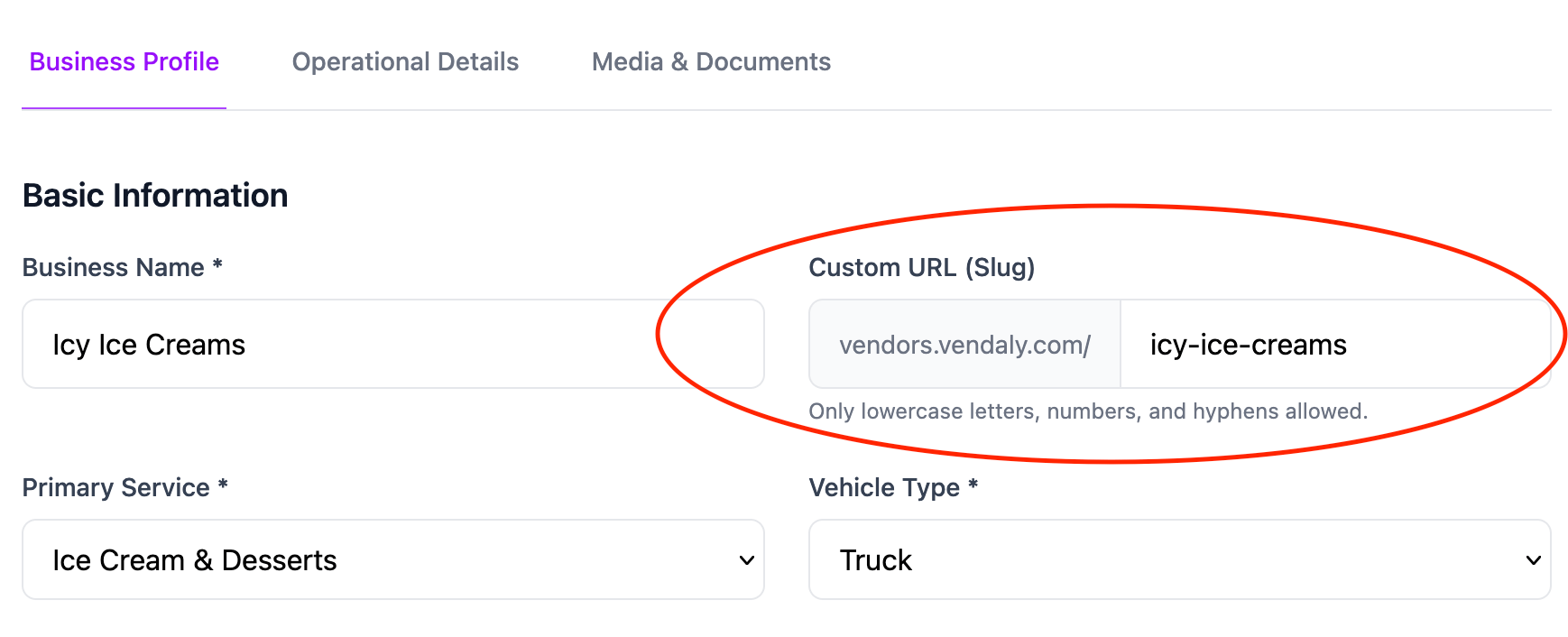 Slug editing input field
